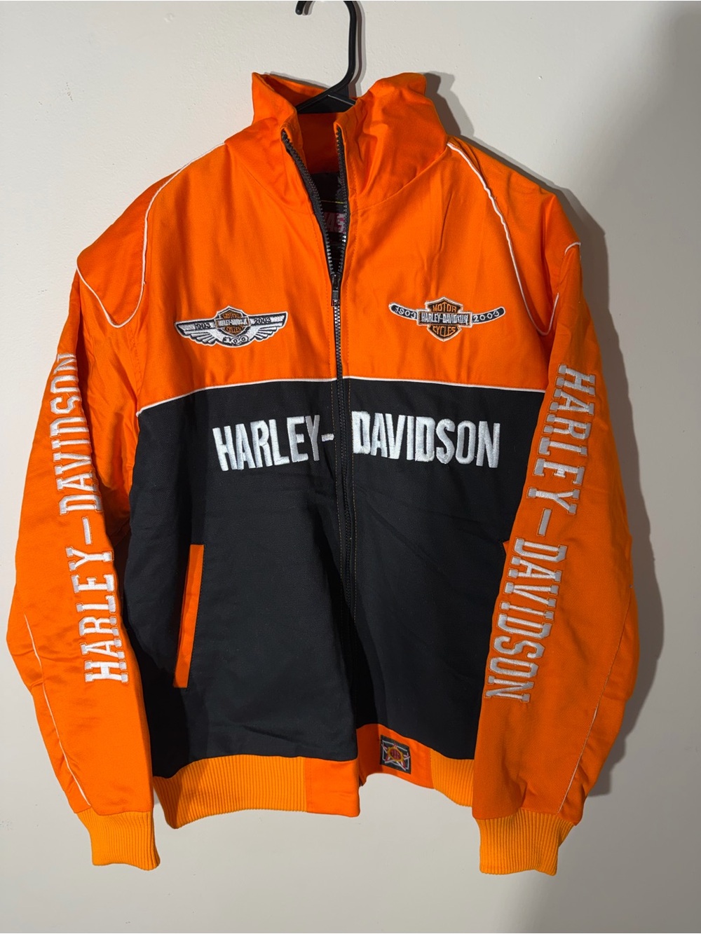 Reworked Harley-Davidson Orange & Black Logo Zip Jacket